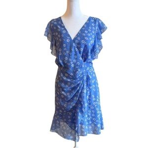 MNG Mango Blue Floral Wrap Dress Size 4